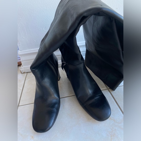 🛍️ZARA OVER THE KNEE LEATHER BOOTS WORN ONCE ORIGINALLY $281 BLOCK HEEL COMFY - Picture 4 of 9